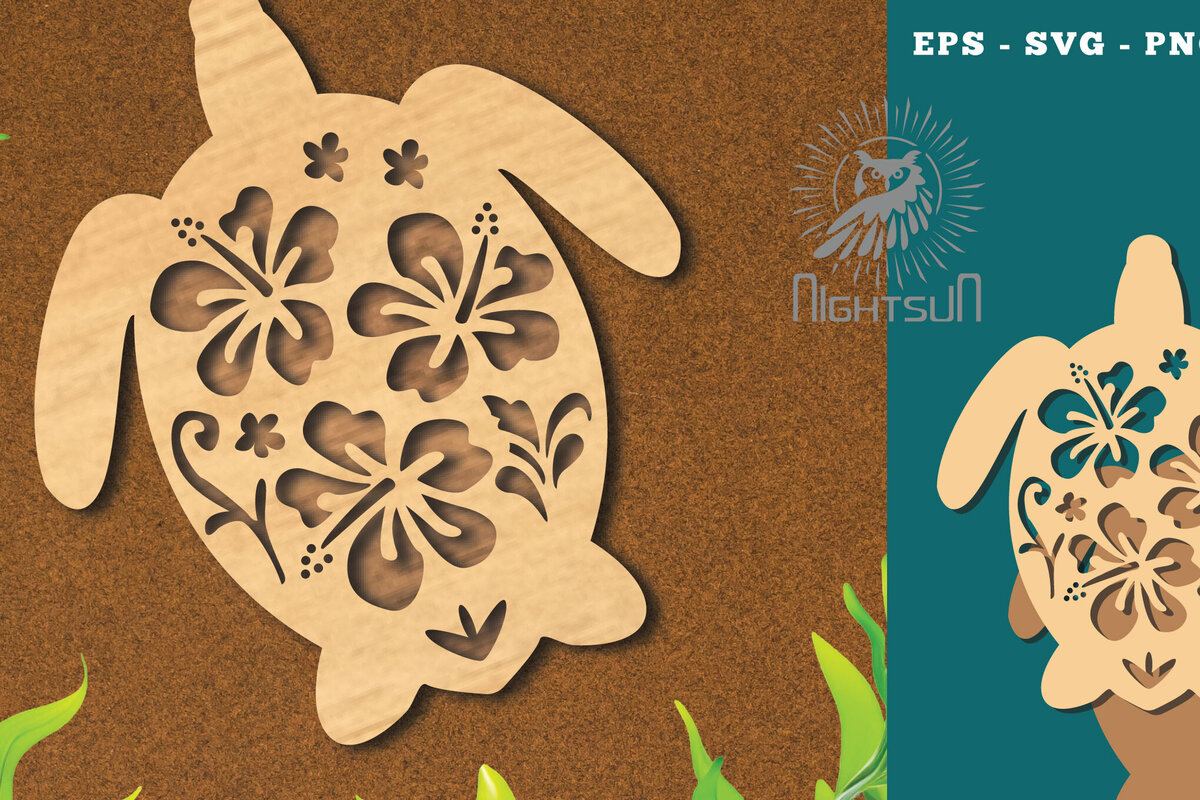 Intra απο ξύλο plywood  Χρώμα wenge 3mm-4mm πάχος - Flowers Turtle Decoration 1 Δίασταση 20x20 cm INTRAFABR-70667307