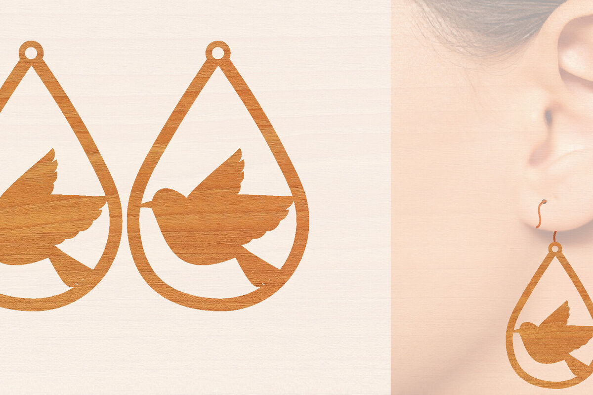 Intra απο ξύλο plywood  Χρώμα wenge 3mm-4mm πάχος - Ξύλινα σκουλαρίκια Flying Bird Δίασταση 3x3 cm INTRAFABR-111885151