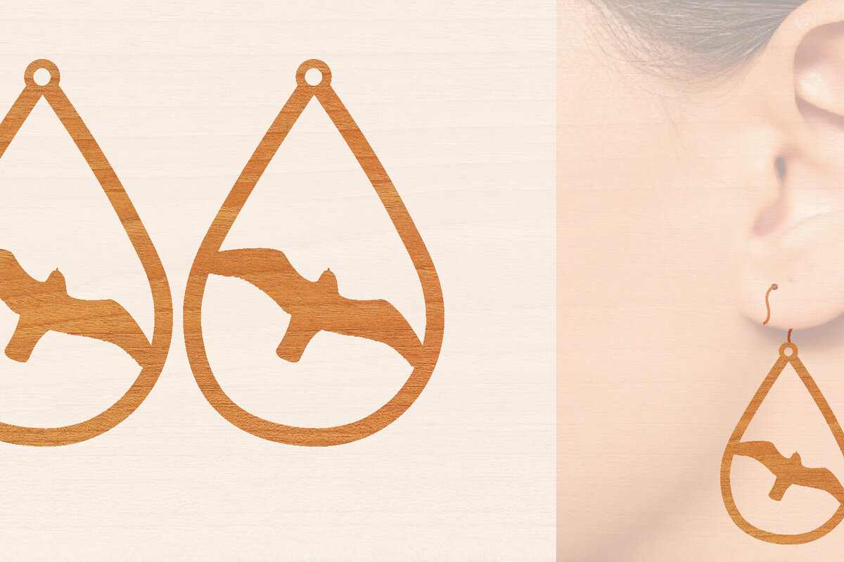 Intra απο ξύλο plywood  Χρώμα wenge 3mm-4mm πάχος - Ξύλινα σκουλαρίκια Flying Bird Δίασταση 3x3 cm INTRAFABR-96148583