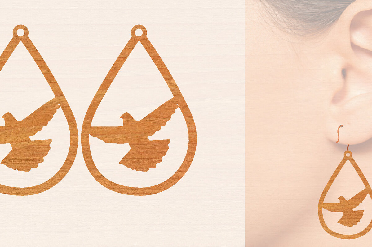 Intra απο ξύλο plywood  Χρώμα wenge 3mm-4mm πάχος - Ξύλινα σκουλαρίκια Flying Bird Δίασταση 3x3 cm INTRAFABR-105716350