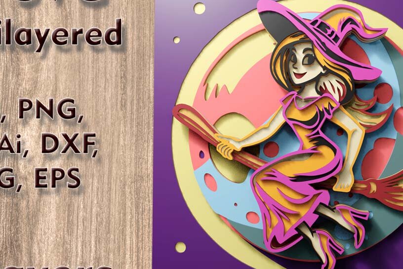 Intra απο ξύλο plywood  Χρώμα wenge 3mm-4mm πάχος - Flying Witch 3D Πολυεπίπεδα Αρχεία Δίασταση 63x10 cm INTRAFABR-50420253