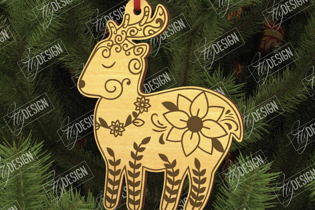 Intra απο ξύλο plywood  Χρώμα wenge 3mm-4mm πάχος - Λαϊκό στολίδι ελαφιού | Ρουστίκ Σχέδιο | CNC Δίασταση 6x6 cm INTRAFABR-39690647