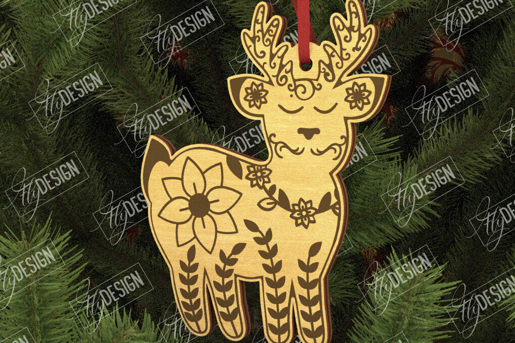 Intra απο ξύλο plywood  Χρώμα wenge 3mm-4mm πάχος - Λαϊκό στολίδι ελαφιού | Ρουστίκ Σχέδιο | CNC Δίασταση 6x6 cm INTRAFABR-102924014