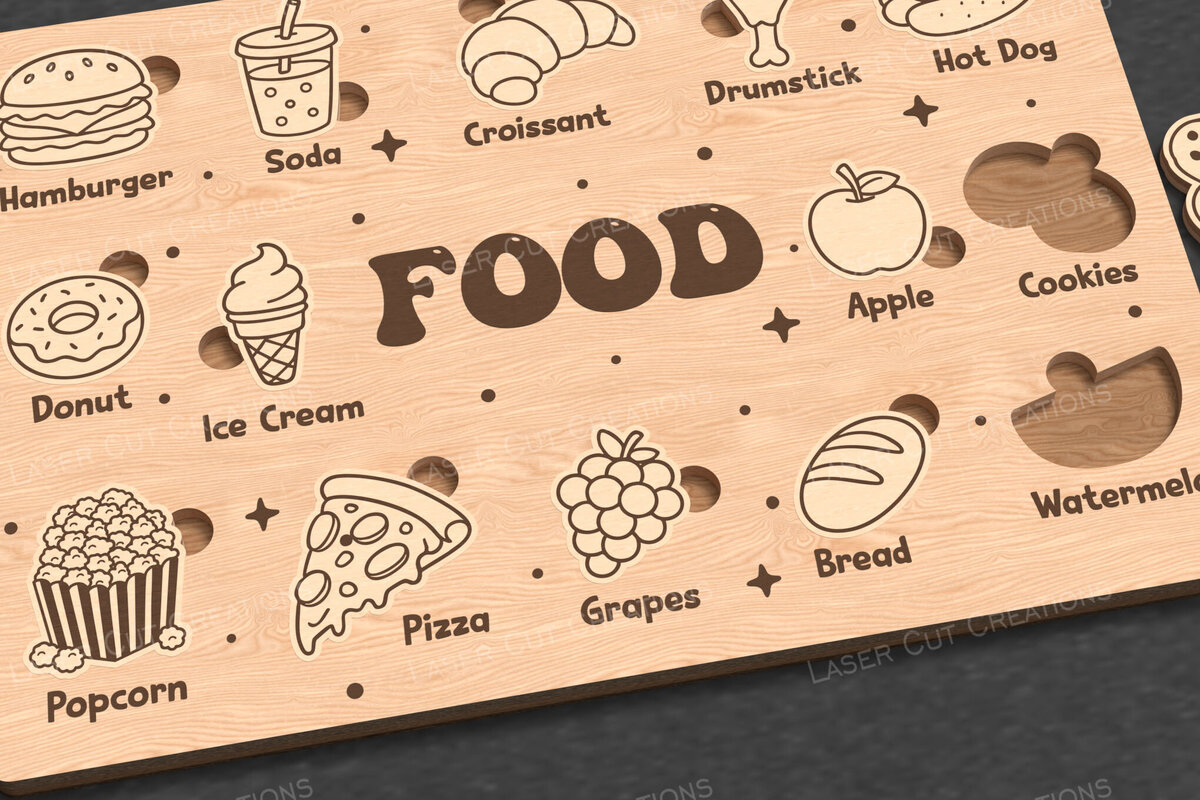 Intra απο ξύλο plywood  Χρώμα wenge 3mm-4mm πάχος - Food Puzzle for Kids - Δίασταση 30x20 cm INTRAFABR-102958358