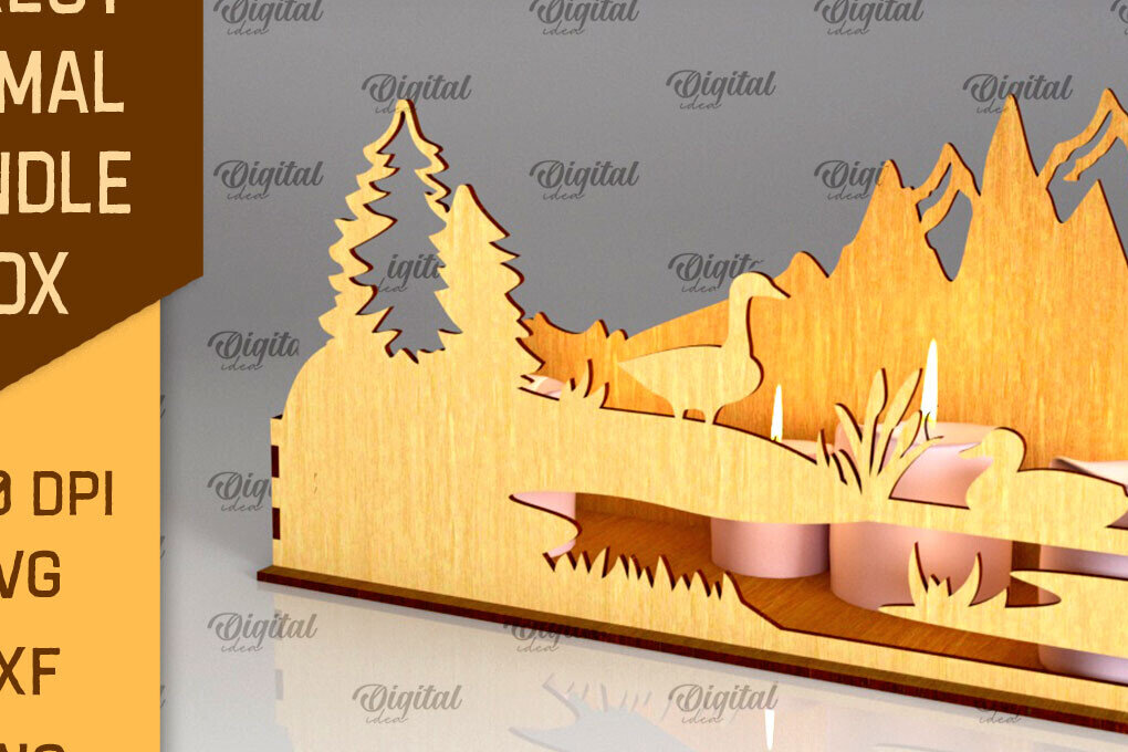 Intra απο ξύλο plywood  Χρώμα wenge 3mm-4mm πάχος - Forest Animal Candle Box Δίασταση 30x20 cm INTRAFABR-110322127