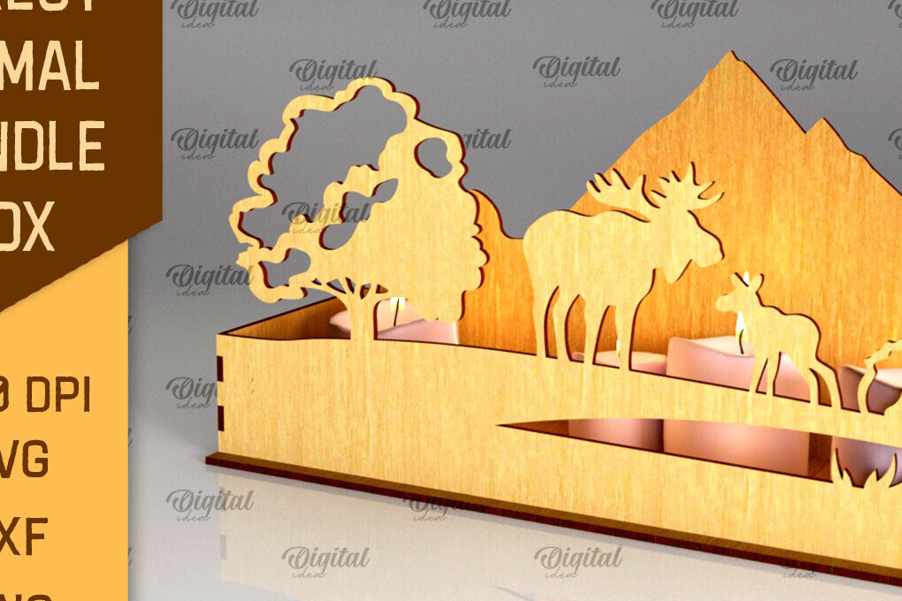 Intra απο ξύλο plywood  Χρώμα wenge 3mm-4mm πάχος - Forest Animal Candle Box Δίασταση 30x20 cm INTRAFABR-110322137