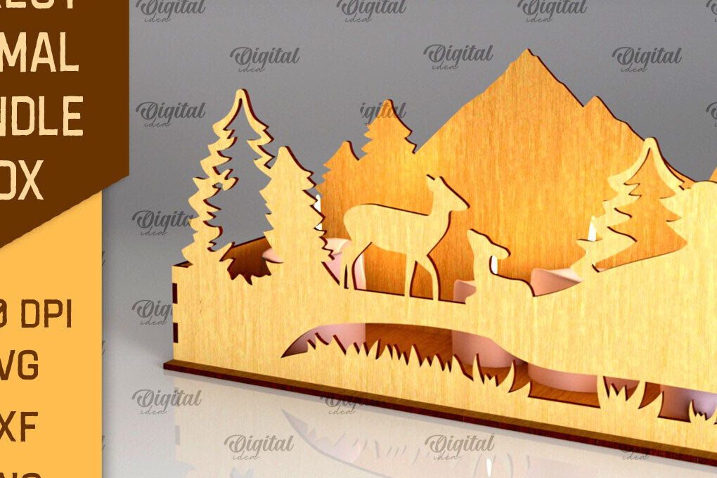 Intra απο ξύλο plywood  Χρώμα wenge 3mm-4mm πάχος - Forest Animal Candle Box Δίασταση 30x20 cm INTRAFABR-110322390
