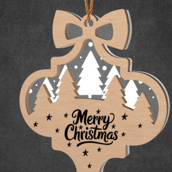 Intra απο ξύλο plywood  Χρώμα wenge 3mm-4mm πάχος - Χριστουγεννιάτικο στολίδι του δάσους με φιόγκο Δίασταση 6x6 cm INTRAFABR-110320316 - Image 1