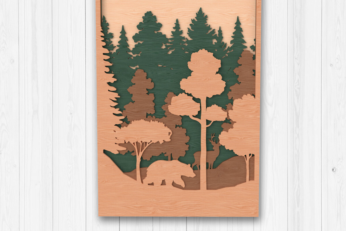 Intra απο ξύλο plywood  Χρώμα wenge 3mm-4mm πάχος - Forest Wildlife Layered Wall Art Δίασταση 40x50 cm INTRAFABR-105615564