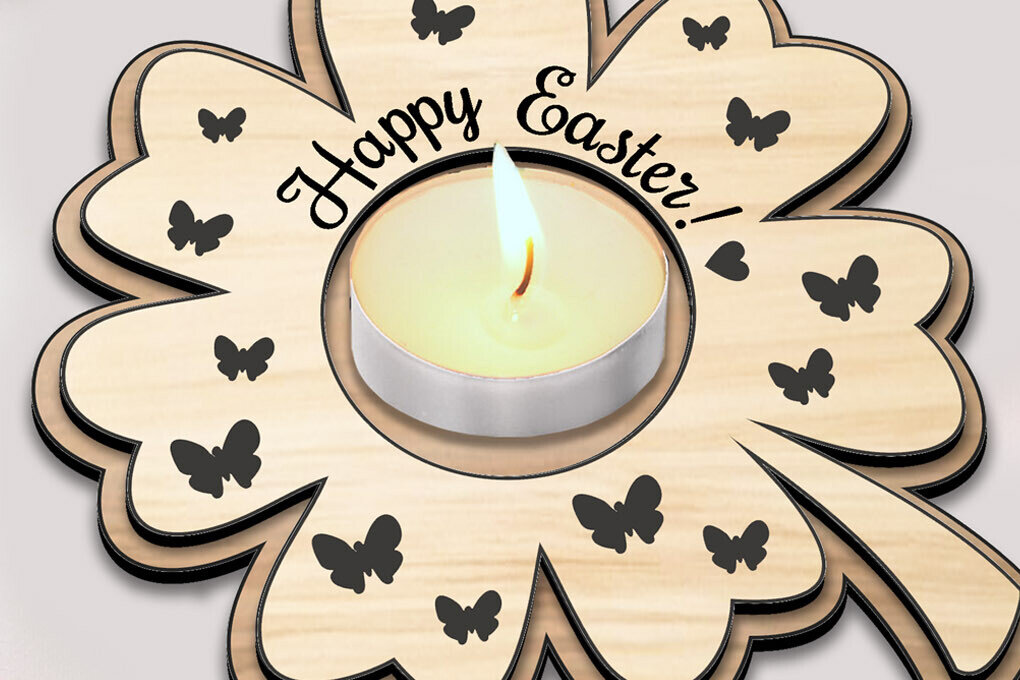 Intra απο ξύλο plywood  Χρώμα wenge 3mm-4mm πάχος - Τετράφυλλη Πασχαλινή Λαμπάδα Τριφύλλι Δίασταση 15x15 cm INTRAFABR-49090673