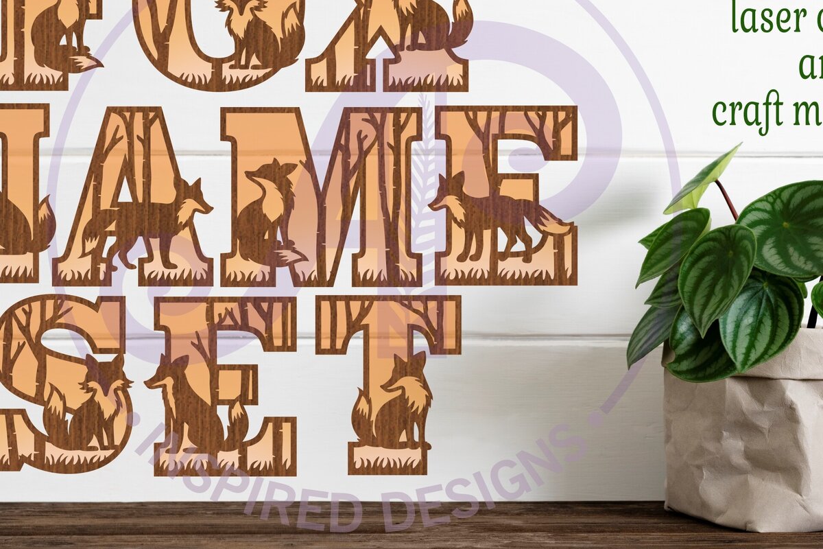 Intra απο ξύλο plywood  Χρώμα wenge 3mm-4mm πάχος - Fox and Forest Letters Alphabet Set X 54 Δίασταση 30x20 cm INTRAFABR-102113599