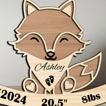 Intra απο ξύλο plywood Χρώμα wenge 3mm-4mm πάχος - Πινακίδα ανακοίνωσης γέννησης νεογέννητου μωρού Fox Δίασταση 20x20 cm INTRAFABR-102113691 - Image 2