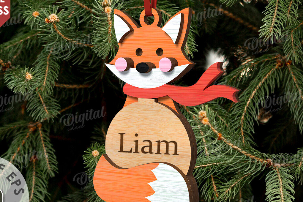 Intra απο ξύλο plywood  Χρώμα wenge 3mm-4mm πάχος - Χριστουγεννιάτικο στολίδι Fox Δίασταση 6x6 cm INTRAFABR-102113240