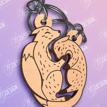 Intra απο ξύλο plywood  Χρώμα wenge 3mm-4mm πάχος - με λέιζερ μπρελόκ Fox Couple Δίασταση 4x4 cm INTRAFABR-102113282 - Image 1