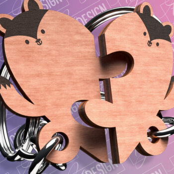 Intra απο ξύλο plywood  Χρώμα wenge 3mm-4mm πάχος - με λέιζερ μπρελόκ Fox Couple Δίασταση 4x4 cm INTRAFABR-102113293 - Image 1