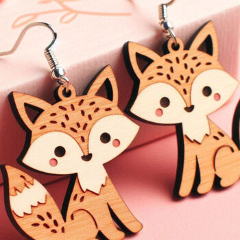 Intra απο ξύλο plywood  Χρώμα wenge 3mm-4mm πάχος - Fox Earrings | DXF | Δίασταση 3x3 cm INTRAFABR-102113380 - Image 1