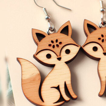 Intra απο ξύλο plywood  Χρώμα wenge 3mm-4mm πάχος - Fox Earrings | DXF | Δίασταση 3x3 cm INTRAFABR-102113149 - Image 1