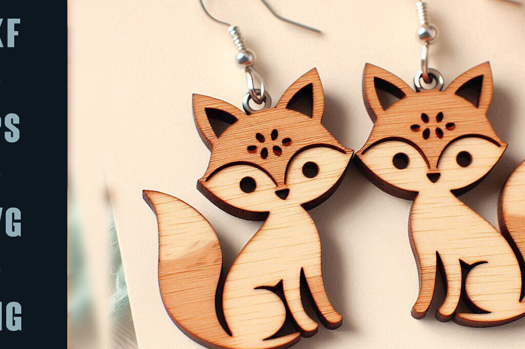 Intra απο ξύλο plywood  Χρώμα wenge 3mm-4mm πάχος - Fox Earrings | DXF | Δίασταση 3x3 cm INTRAFABR-102113149