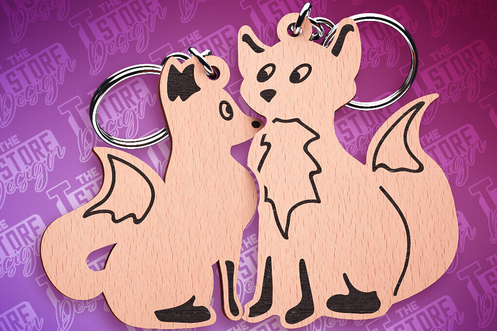 Intra απο ξύλο plywood  Χρώμα wenge 3mm-4mm πάχος - Μπρελόκ Fox Family Puzzle | Αρχεία CNC Δίασταση 4x4 cm INTRAFABR-109935211