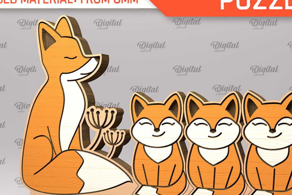 Intra απο ξύλο plywood  Χρώμα wenge 3mm-4mm πάχος - Fox Family Puzzle Δίασταση 30x20 cm INTRAFABR-107627559