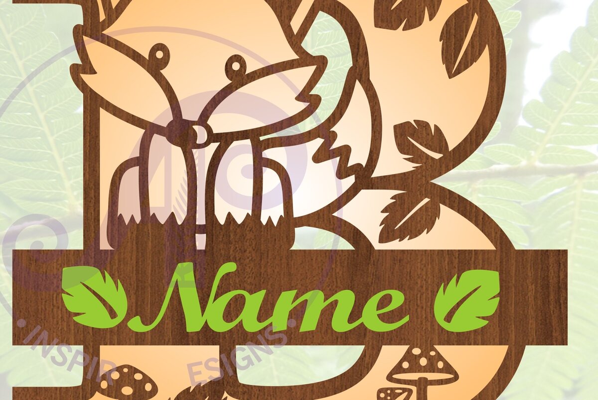 Intra απο ξύλο plywood  Χρώμα wenge 3mm-4mm πάχος - Fox Monogram Letter B Cut Δίασταση 30x20 cm INTRAFABR-52867166