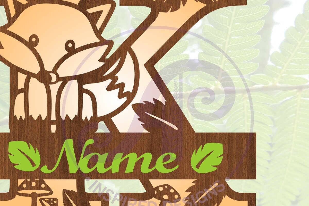 Intra απο ξύλο plywood  Χρώμα wenge 3mm-4mm πάχος - Fox Monogram Letter K Cut File Δίασταση 30x20 cm INTRAFABR-112131150