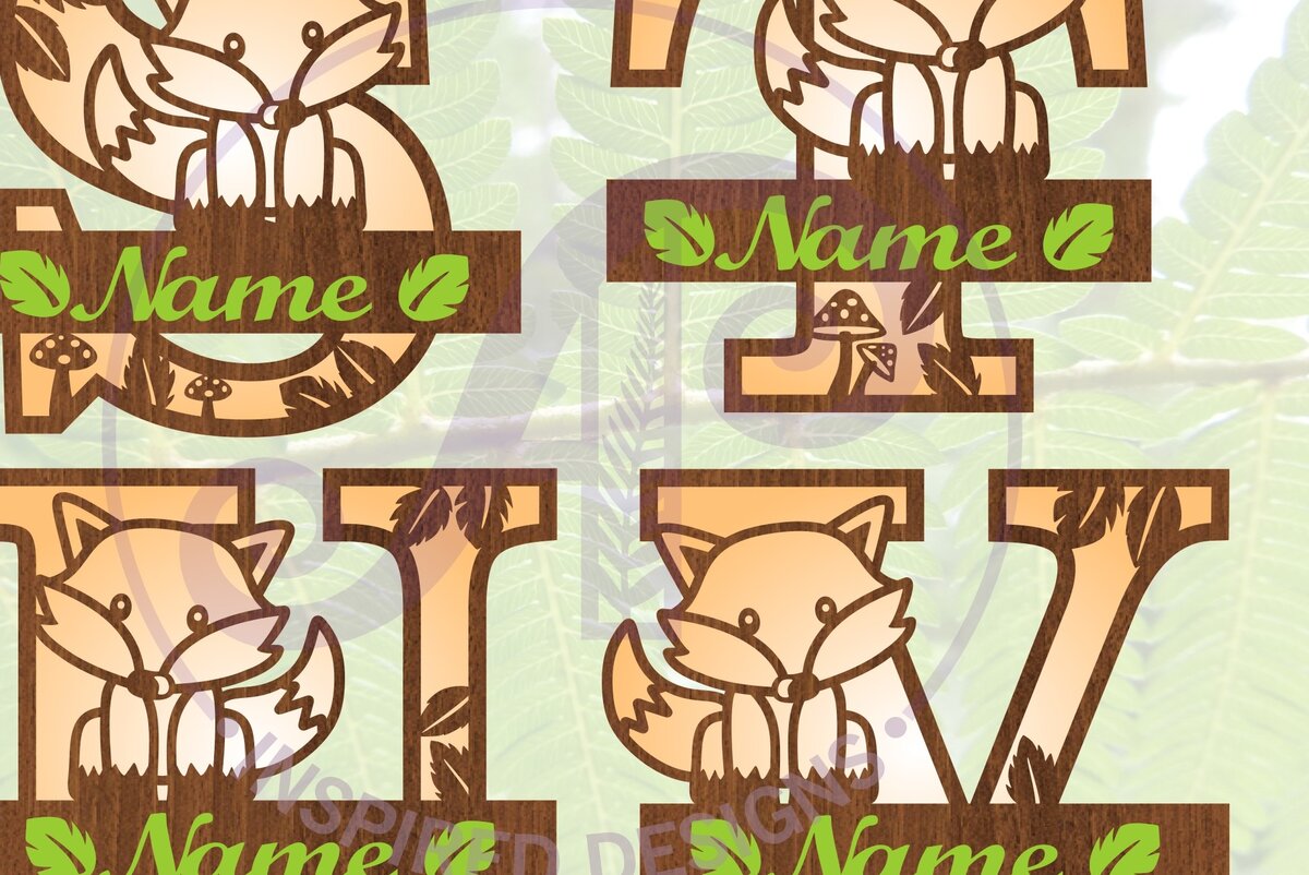 Intra απο ξύλο plywood  Χρώμα wenge 3mm-4mm πάχος - Πακέτο σετ γραμμάτων Fox Monogram Δίασταση 30x20 cm INTRAFABR-40221643