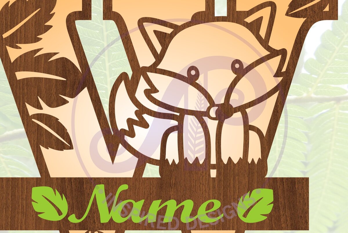 Intra απο ξύλο plywood  Χρώμα wenge 3mm-4mm πάχος - Fox Monogram Letter W Cut File Δίασταση 30x20 cm INTRAFABR-76650496