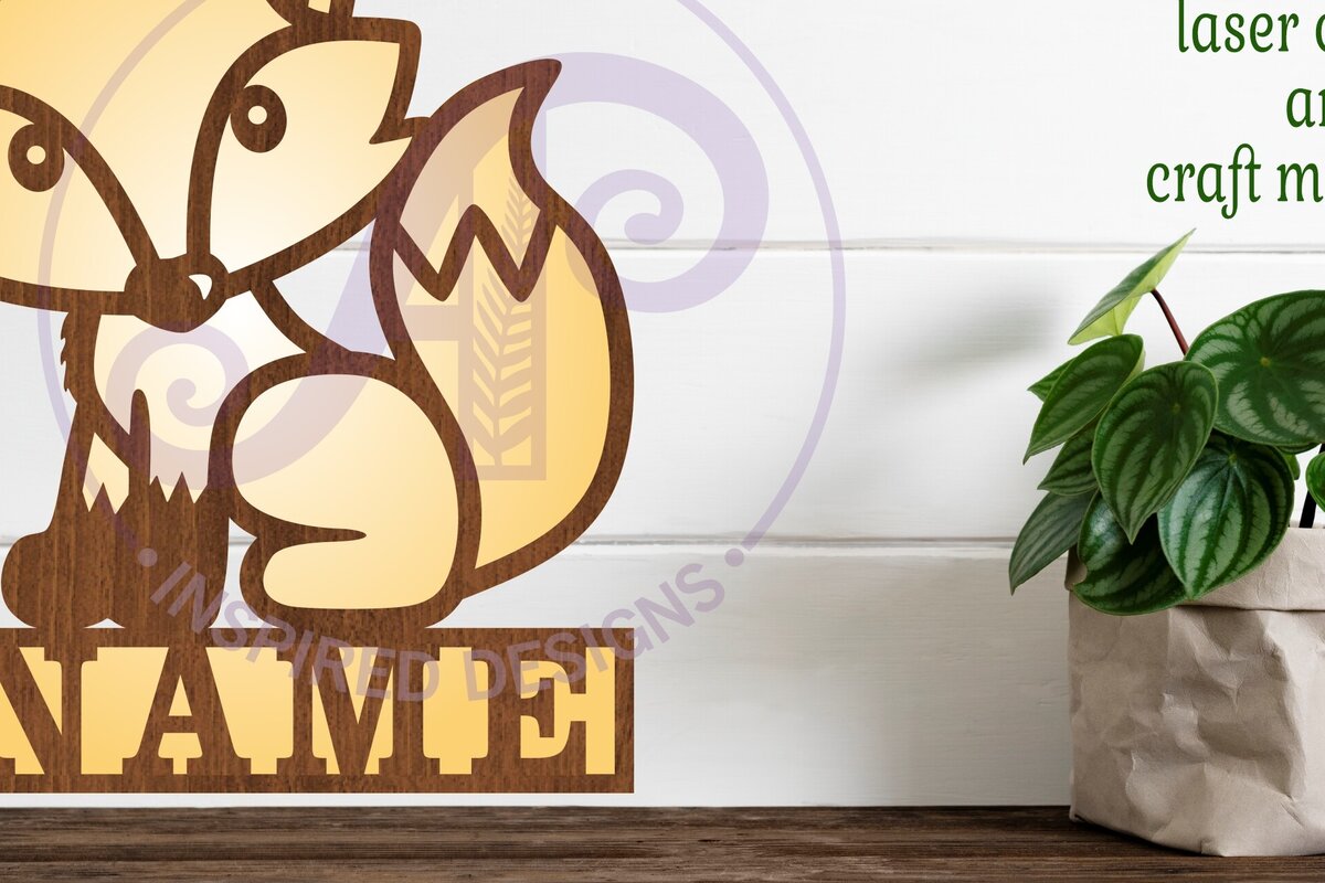 Intra απο ξύλο plywood  Χρώμα wenge 3mm-4mm πάχος - Πρότυπο κοπής με λέιζερ Sign Name Fox Δίασταση 30x20 cm INTRAFABR-79320966