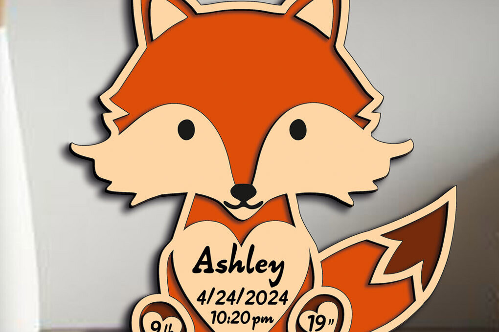 Intra απο ξύλο plywood  Χρώμα wenge 3mm-4mm πάχος - Πινακίδα ανακοίνωσης γέννησης νεογέννητου μωρού Fox Δίασταση 30x20 cm INTRAFABR-84864371