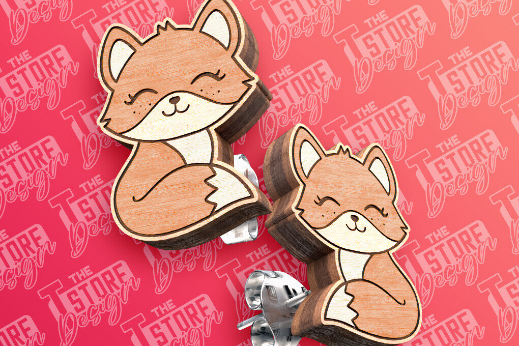 Intra απο ξύλο plywood  Χρώμα wenge 3mm-4mm πάχος - Σκουλαρίκια Fox Stud με λέιζερ Δίασταση 3x3 cm INTRAFABR-105415482