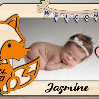 Intra απο ξύλο plywood  Χρώμα wenge 3mm-4mm πάχος - Πινακίδα δώρου με κορνίζα λέιζερ μωρών Fox Δίασταση 20x25 cm INTRAFABR-84702733 - Image 1