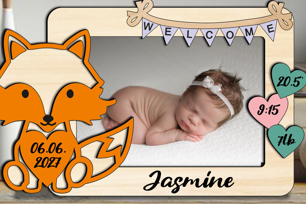 Intra απο ξύλο plywood  Χρώμα wenge 3mm-4mm πάχος - Πινακίδα δώρου με κορνίζα λέιζερ μωρών Fox Δίασταση 20x25 cm INTRAFABR-84702733