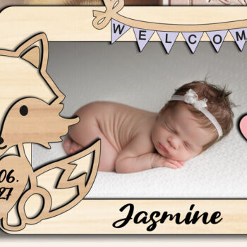 Intra απο ξύλο plywood  Χρώμα wenge 3mm-4mm πάχος - Πινακίδα δώρου με κορνίζα λέιζερ μωρών Fox Δίασταση 20x25 cm INTRAFABR-84702733 - Image 2