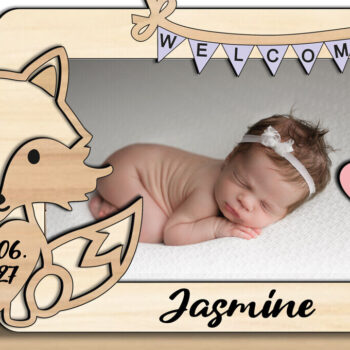 Intra απο ξύλο plywood  Χρώμα wenge 3mm-4mm πάχος - Πινακίδα δώρου με κορνίζα λέιζερ μωρών Fox Δίασταση 20x25 cm INTRAFABR-84702733 - Image 3