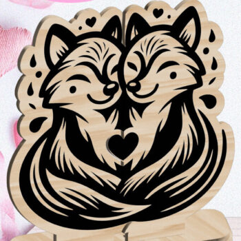 Intra απο ξύλο plywood  Χρώμα wenge 3mm-4mm πάχος - Foxes Love Valentine Στολίδι Δίασταση 6x6 cm INTRAFABR-104374518 - Image 1