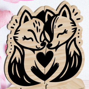 Intra απο ξύλο plywood  Χρώμα wenge 3mm-4mm πάχος - Foxes Love Valentine Στολίδι Δίασταση 6x6 cm INTRAFABR-110794064 - Image 1