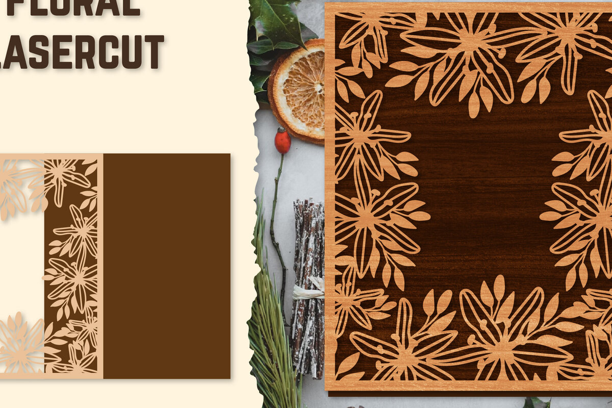 Intra απο ξύλο plywood  Χρώμα wenge 3mm-4mm πάχος - Κορνίζα Photo Floral Lasercut Δίασταση 20x25 cm INTRAFABR-48983279