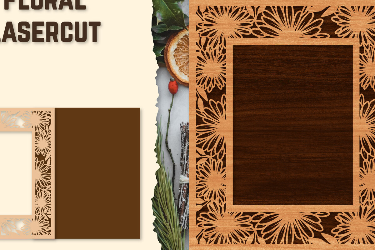 Intra απο ξύλο plywood  Χρώμα wenge 3mm-4mm πάχος - Κορνίζα Photo Floral Lasercut Δίασταση 20x25 cm INTRAFABR-111371744