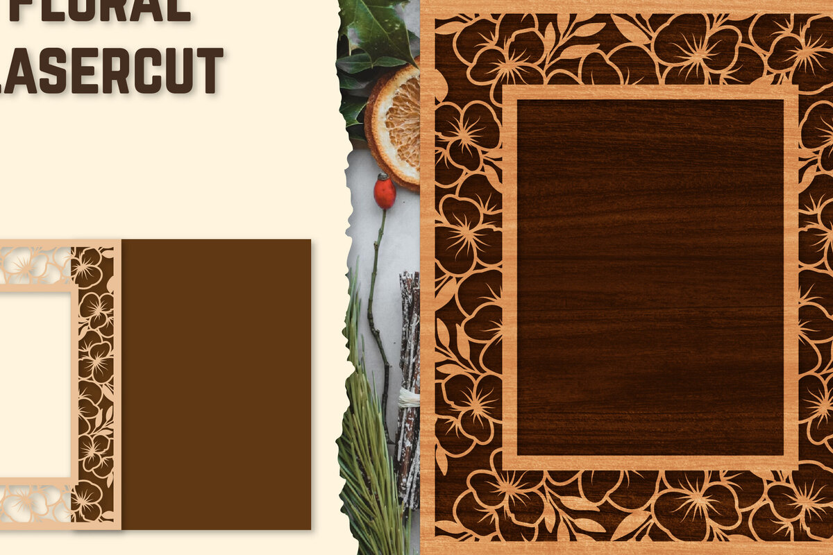 Intra απο ξύλο plywood  Χρώμα wenge 3mm-4mm πάχος - Κορνίζα Photo Floral Lasercut Δίασταση 20x25 cm INTRAFABR-112664669