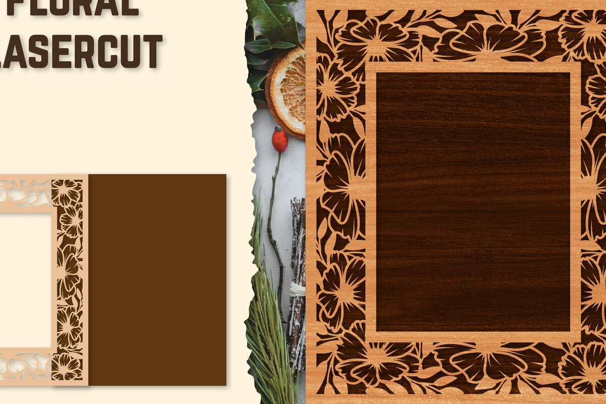 Intra απο ξύλο plywood  Χρώμα wenge 3mm-4mm πάχος - Κορνίζα Photo Floral Lasercut Δίασταση 20x25 cm INTRAFABR-112668672