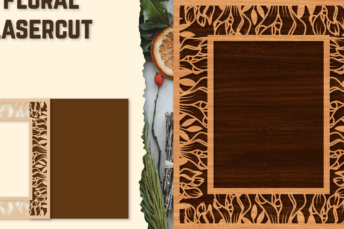 Intra απο ξύλο plywood  Χρώμα wenge 3mm-4mm πάχος - Κορνίζα Photo Floral Lasercut Δίασταση 20x25 cm INTRAFABR-79599686