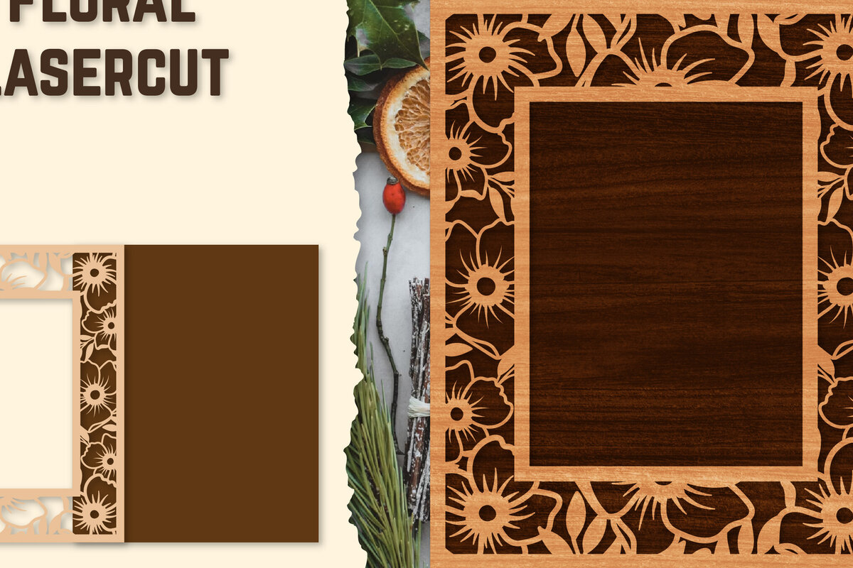 Intra απο ξύλο plywood  Χρώμα wenge 3mm-4mm πάχος - Κορνίζα Photo Floral Lasercut Δίασταση 20x25 cm INTRAFABR-108890947