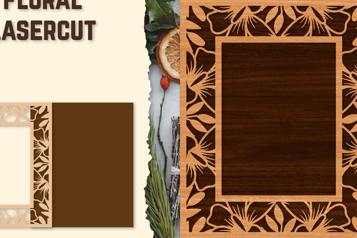 Intra απο ξύλο plywood  Χρώμα wenge 3mm-4mm πάχος - Κορνίζα Photo Floral Lasercut Δίασταση 20x25 cm INTRAFABR-103595067