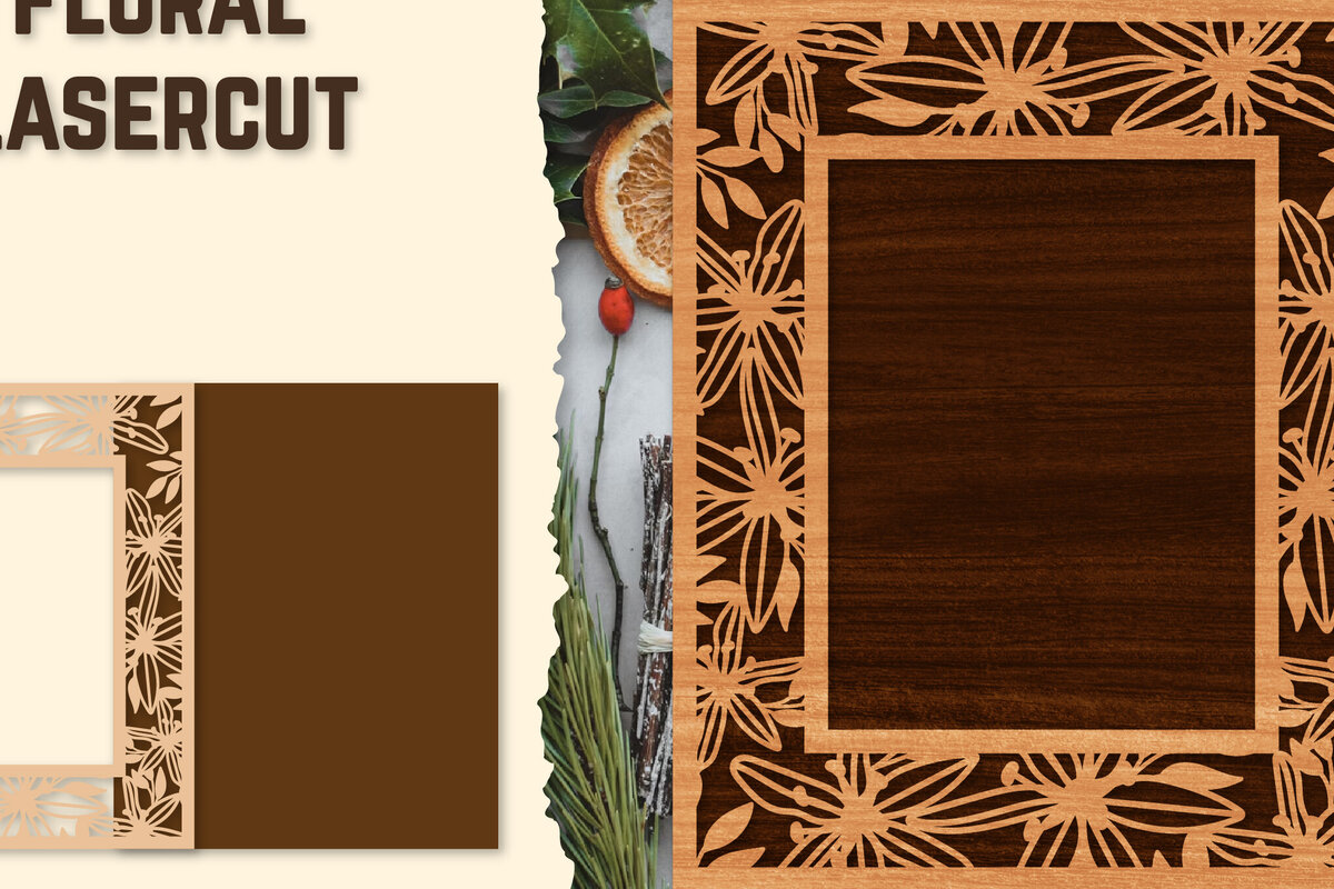 Intra απο ξύλο plywood  Χρώμα wenge 3mm-4mm πάχος - Κορνίζα Photo Floral Lasercut Δίασταση 20x25 cm INTRAFABR-109831378