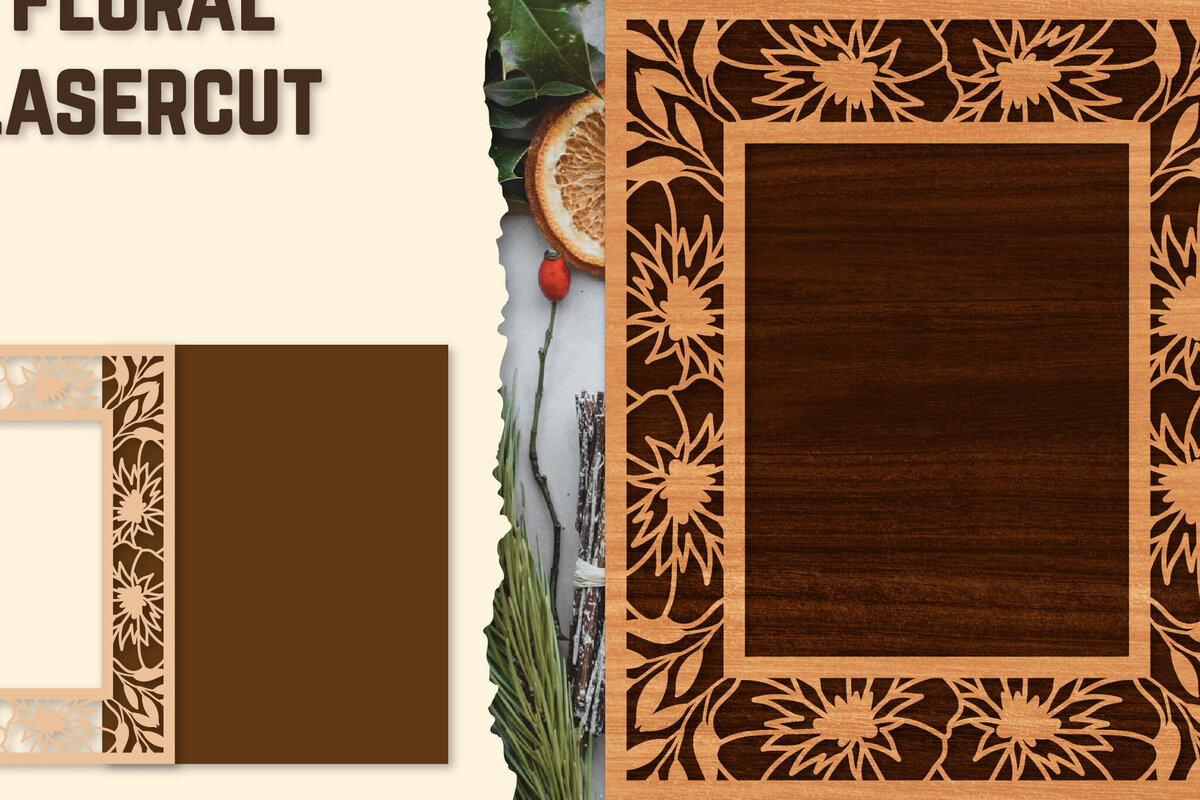 Intra απο ξύλο plywood  Χρώμα wenge 3mm-4mm πάχος - Κορνίζα Photo Floral Lasercut Δίασταση 20x25 cm INTRAFABR-109585085