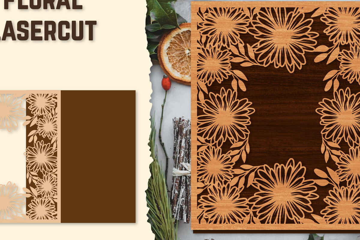 Intra απο ξύλο plywood  Χρώμα wenge 3mm-4mm πάχος - Κορνίζα Photo Floral Lasercut Δίασταση 20x25 cm INTRAFABR-36481303