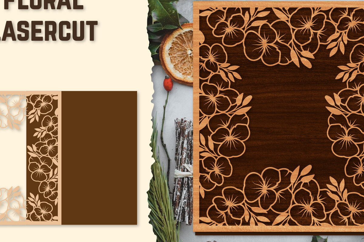 Intra απο ξύλο plywood  Χρώμα wenge 3mm-4mm πάχος - Κορνίζα Photo Floral Lasercut Δίασταση 20x25 cm INTRAFABR-44881036
