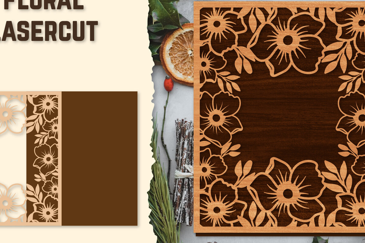 Intra απο ξύλο plywood  Χρώμα wenge 3mm-4mm πάχος - Κορνίζα Photo Floral Lasercut Δίασταση 20x25 cm INTRAFABR-81959097