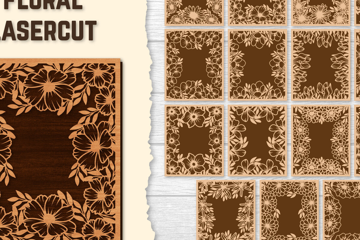 Intra απο ξύλο plywood  Χρώμα wenge 3mm-4mm πάχος - Πακέτα φωτογραφιών Floral Lasercut BNDLES Δίασταση 20x20 cm INTRAFABR-39686949